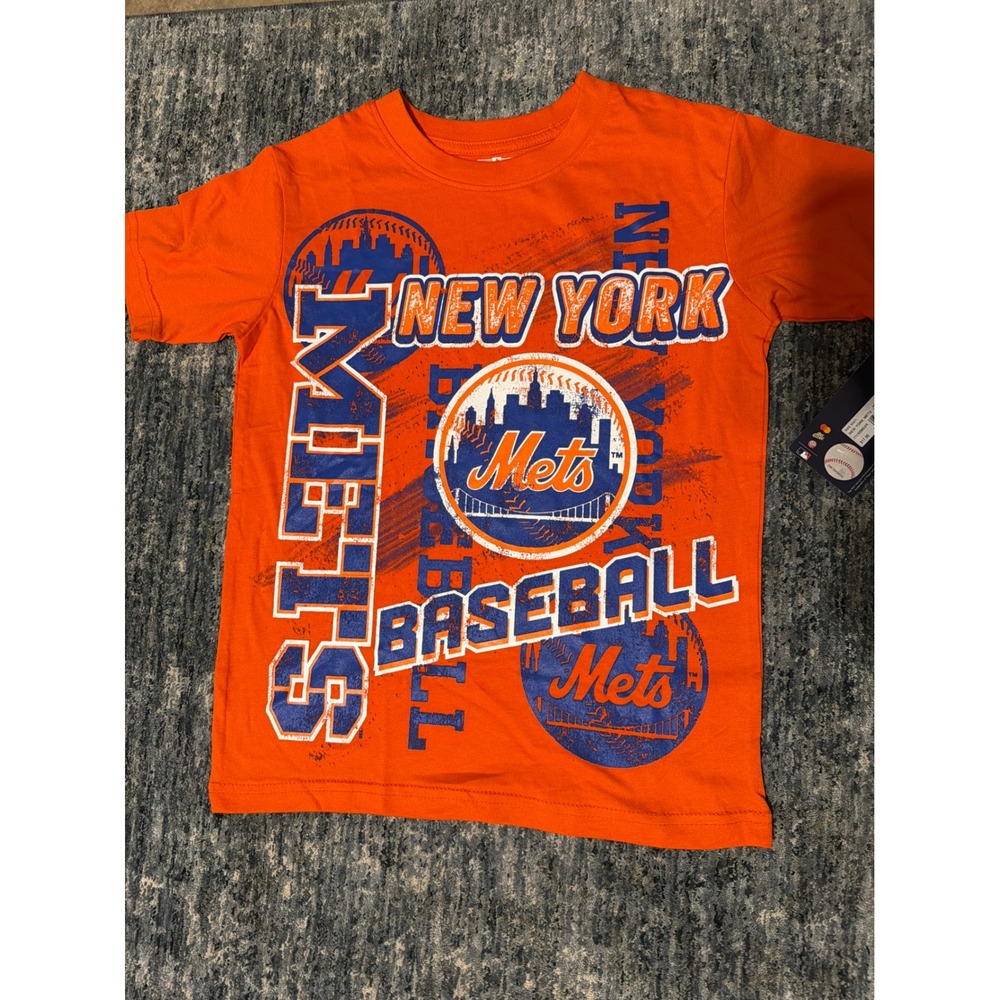 MLB New York Mets Boys Orange Graphic T-Shirt Size Small 6/7 New With Tags
